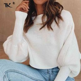 Women Knitted Ribbed Sweaters Oversize Batwing Lantern Sleeve Pullovers Office Ladies Loose Casual Sweater Autumn Winter 210922