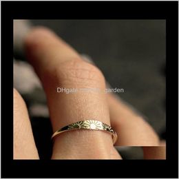 Drop Delivery 2021 Wholesale Vintage Women 14K Gold Sun Pattern Wedding Rings Engagement Finger Band Ring Female Minimalist Jewelry Gifts Siz