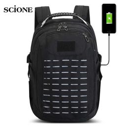 USB Tactical Backpack Camping Bag Laser Military Rucksack Travelling Hiking Outdoor Bags Army Molle Bag Hike Travel Bag XA261A Q0721