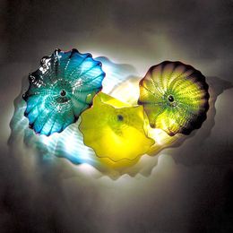 Colourful Flower Wall Decor Lamps Hand Blown Murano Glass Plate Nordic Posters-Wall Lights for Living Room 16 Inches