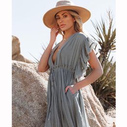 Women's Swimwear Bikini Cover Up Beach Sarong Long Maxi Dress Women Outing Tunic Pareo Gray Robe Bathing Suit Beachwear