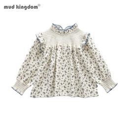 Mudkingdom Girls Floral Printed Blouses Spring Toddlers Children Tops Ruffles Collar Long Sleeve Kids Shirts 210615