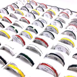 Wholesale 100pcs/Lot Men's Women's 4MM Band Rings Stainless Steel enamel Fashion Jewelry Mix 5 Colors Party favorite