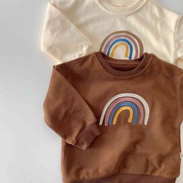 Autumn Baby Girls Embroidery Rainbow Sweatshirts Long Sleeve Tops Kids Toddler Boys Pullover Sweatshirt Rainbow T-shirt Clothes 210413