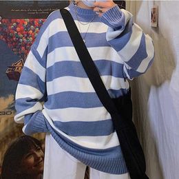 2021 Fashion Green Black Stripe Knitted Sweater Men And Women's Autumn Winter Round Neck Casual Trend Pullover Clothing S-2XL Y0907
