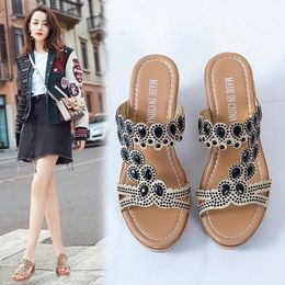 Dress Shoes 2021 Bohemia Crystal Women Wedges Sandals Ladies Peep Toe Slippers Summer Chaussures Femme