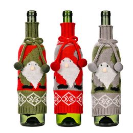 Christmas Wine Bottle Cover Gnome Snowflake Champagne Knitted Sweater Xmas Home New Year Party Decoration XBJK2108