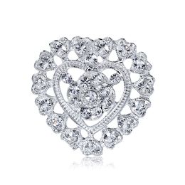 Fashion Elegant Heart Crystal Rhinestone Silver-color Brooches for Women Brooch Pins Jewellery