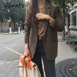 Office Lady Women Blazers and Jackets Plus Size Plaid Blazer Korean Coat Winter Clothes Notched Single Breasted Outerwear 210930