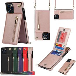 Long Chain Crossbody PU Leather Cases for Iphone 13 12 11 Pro MAX XSMax XR X 7 8 Purse Card Slot Phone Cover Strap Back