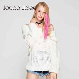 Winter White knitted Sweater Sexy Long Sleeve Off shoulder Sweaters Women Autumn Hollow Out Pullover 210428