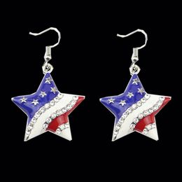 Chic American Flag Heart Star Shaped Rhinestone Ear Hook Earrings Women Jewelry hot top X0709 X0710