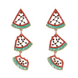 Fruit Crystal Drop Earrings for Women Summer Girl Long Watermelon Rhinestone Earring Party Wedding Jewellery