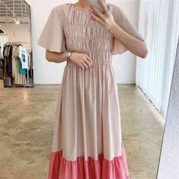 Chic Summer Dress Woman O-neck Patchwork Maxi Vestidos Elegant Clothing Loose Korean Vintage Female 210603