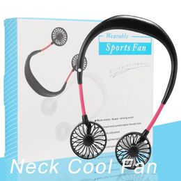 Mini portable fan USB rechargeable neckband lazy suspension dual cooling mini sport 360 degree rotation boxed suitable for home office