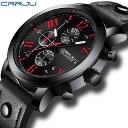CRRJU Mens Watches Top Brand Luxury Quartz black Watch Men Casual Leather Military Waterproof Sport Wristwatch Relogio Masculino 210517