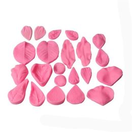 22PCS Silicone Petal Leaf Mold Flowers Fondant Chocolate Gum Paste Cake Broder Decorating Tool K211 210721