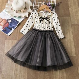 Kids Dresses for Girls Spring Fall Clothes Polka Dot Long Sleeve Dress Baby Little Costume 210529