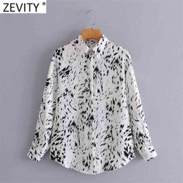 Women Vintage Animal Pattern Print Casual Smock Blouse Office Lady Breasted Business Shirt Chic Chiffon Blusa Tops LS9048 210420