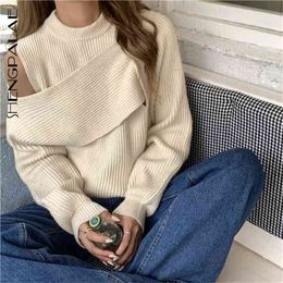 Women's Sweater Autumn Winter Irregular Interlaced Knit Off-shoulder Long-sleeved Solid Colour Knitted Tops 5A663 210427