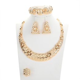 Earrings & Necklace 2021 Selling Brazil Gold Luxury Copper Bridal Jewelry Set Italian Bracelet Earring Ring Four Sets