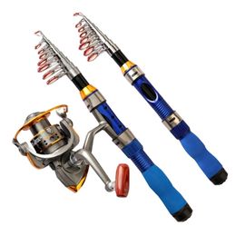 Portable Telescopic Fishing Rod FRP Fibre Pole Sea Boat Rock FishRod high Quality Reel 1.5m/1.9m/2.3M 220224