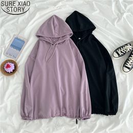 Fashion Solid Loose Oversize Pullover Hooded Sweatshirt Hoodies Autumn Clothes Korean Long Sleeve Women Tops 11766 210417