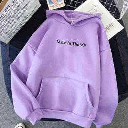 Cool Oversized Women Hoodies Made In The 90s Letter Print Sweatshirt Womens Winter Warm Streetwear Pullovers Thick Hoodie 210909