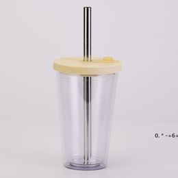 16OZ Reusable Boba Cup Double Wall Thick Plastic Tumbler Leak Proof Design Bubble Tea Mug with straw by sea RRE12666