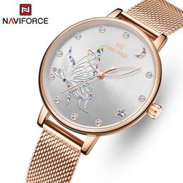 NAVIFORCE Luxury Crystal Watch Women Top Brand Rose Gold Steel Mesh Ladies Wrist Watches Bracelet Girl Clock Relogio Feminino 210616