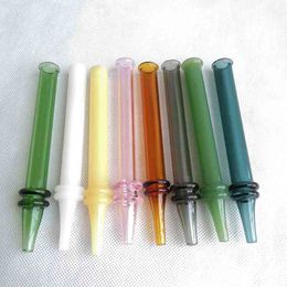 Glass Straw Dab Pipe Rig Stick With Double Circle 11cm Oil Burner Smoking Accessories Pipes For Hookahs Water Bongs Mouthpiece