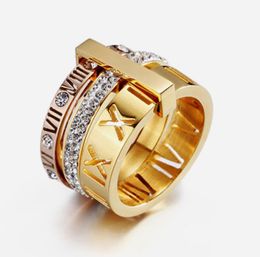 Wonderful Design Rhinestone Ring For Women Stainless Steel Gold Colour Roman Number Finger Rings Female Wedding Engagement Ringss Jewellery