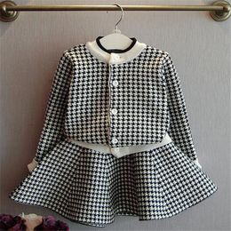 Hot Sell Kids Girls Baby Cardigan Sweater Long Sleeve Top +Skirts Classic Style Girls Suit Childrens Clothes Set