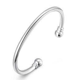 Men's New Jewellery Silver Plated Open Cuff Bracelets Homme Simple Double Beads Bangles Bracelet For Women Wedding Jewellery Gifts X0706