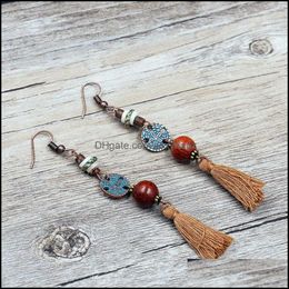 Dangle & Chandelier Earrings Jewellery Fashion Womens Creative Wooden Beads Vintage Tassles Alloy S395 Drop Delivery 2021 Tvbnq