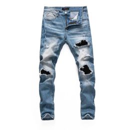 Mens jeans trend Fashion pants men jean Distressed Ripped Biker Slim Fit Motorcycle Biker Denim For