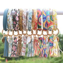 Party Favour Women Ring Chain with Card Holder Wristlet Keychain Bracelet Leather Tassel Bangle Key Ring