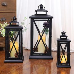 Candle Holders European Wrought Iron Holder Glass Lantern Candlestick Outdoor Floor Mounted Wind Lamp Diwali Home Wedding Decoration