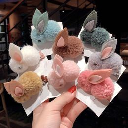 Hair Accessories Winter Fluff Rabbits Clips Ties Colorful Plush Animals Children Birthday Gift Band Barrette Wholesale