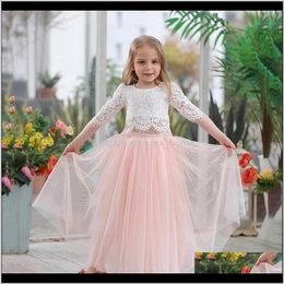 Sets Baby Baby, & Maternity Drop Delivery 2021 Wholesale Spring Summer Set Clothing For Girls Half Sleeve Lace Top+Champagne Pink Long Skirt