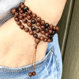 MG1042 Natural 6 mm Mahogany Obsidian Meditation Prayer Bracelet Women`s High Qaulity Adjustable Knotted 108 Mala Necklace