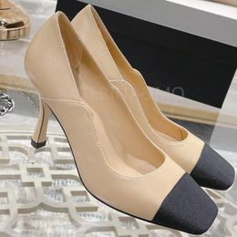 Dress Shoes High Quality Real Leather Brand Heel Women Silk Velvet Lambskin Elegant Round Toe Designer Ladies
