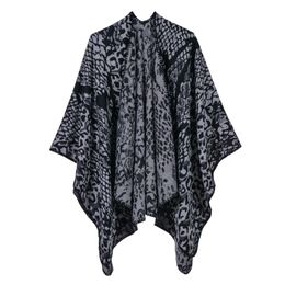 Women's Imitation Cashmere Thick Split Fork Shawl Classic Snakeskin Leopard Print Fashion Warm Cloak Soft Cape Spring 210427
