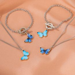 Chains Blue Butterfly Bracelets Pendant Wide Geometric Chain Bracelet For Women Punk Street Link Armband Girl Party Jewellery Gifts