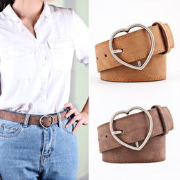 Women Matte Leather Belt Fashion Heart Metal Buckle Waist Belt Female Leisure Dress Jeans Wild Without Pin Belt Strap