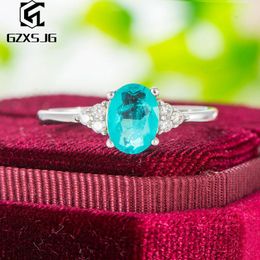 Cluster Rings GZ Brazilian Paraiba Tourmaline Gemstones Ring For Women Genuine 925 Sterling Silver White Rhodium Engagement Size 4 10