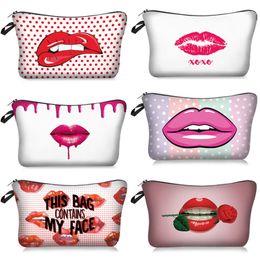 beauty Lip 3D print Women Cosmetic Bag Travel Makeup Bags Organiser Make Up Case Storage Pouch Toiletry Kit Box