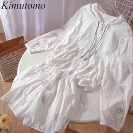 Kimutomo Casual White Suit Summer Fashion Long Sleeve Loose Top and High Elastic Waist Shorts Two Piece Set 210521