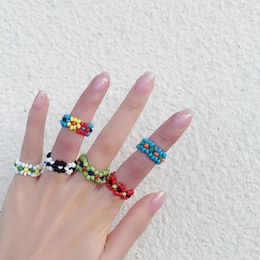 beads rings handmade Canada - Creative Bohemian Finger Ring Mix Colors Lovely Handmade Beaded Elastic Knuckle For Girl Women Jewelry Accessories Cluster Rings