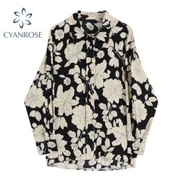 Vintage Floral Print Blouses Women Spring Stylish Long Sleeve Beach Shirts OL Loose Leisure Street Cardigan Ins Blusas Tops 210417